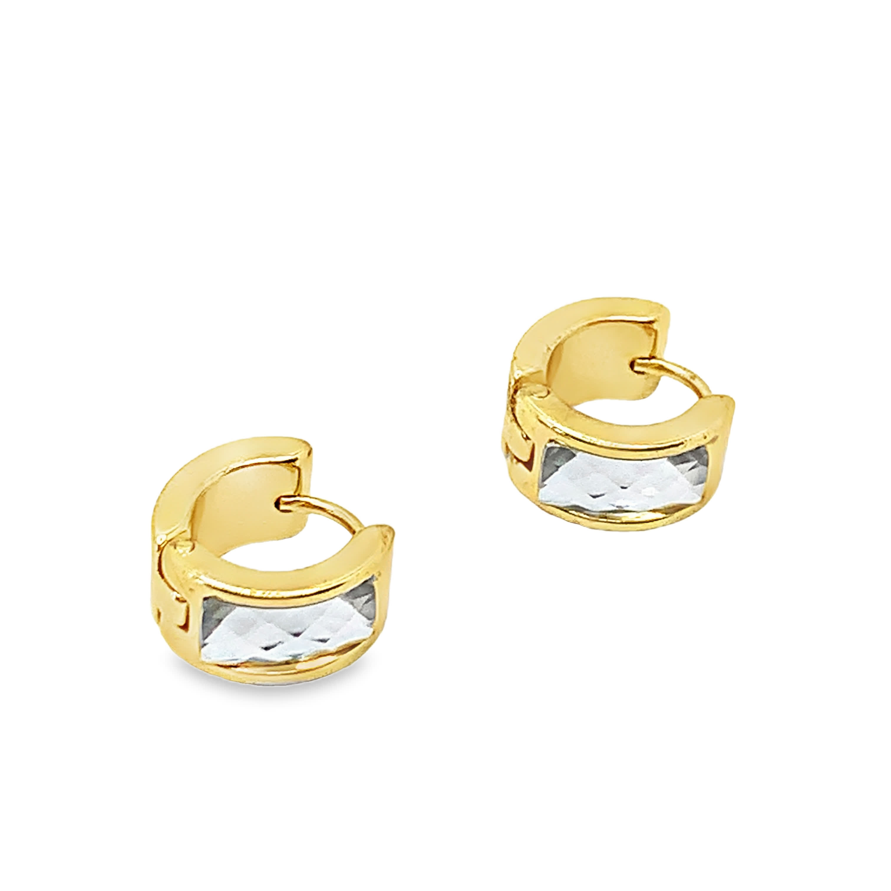 Kolczyki koła w kolorze żółtego złota z kryształem o szlifie księżniczki