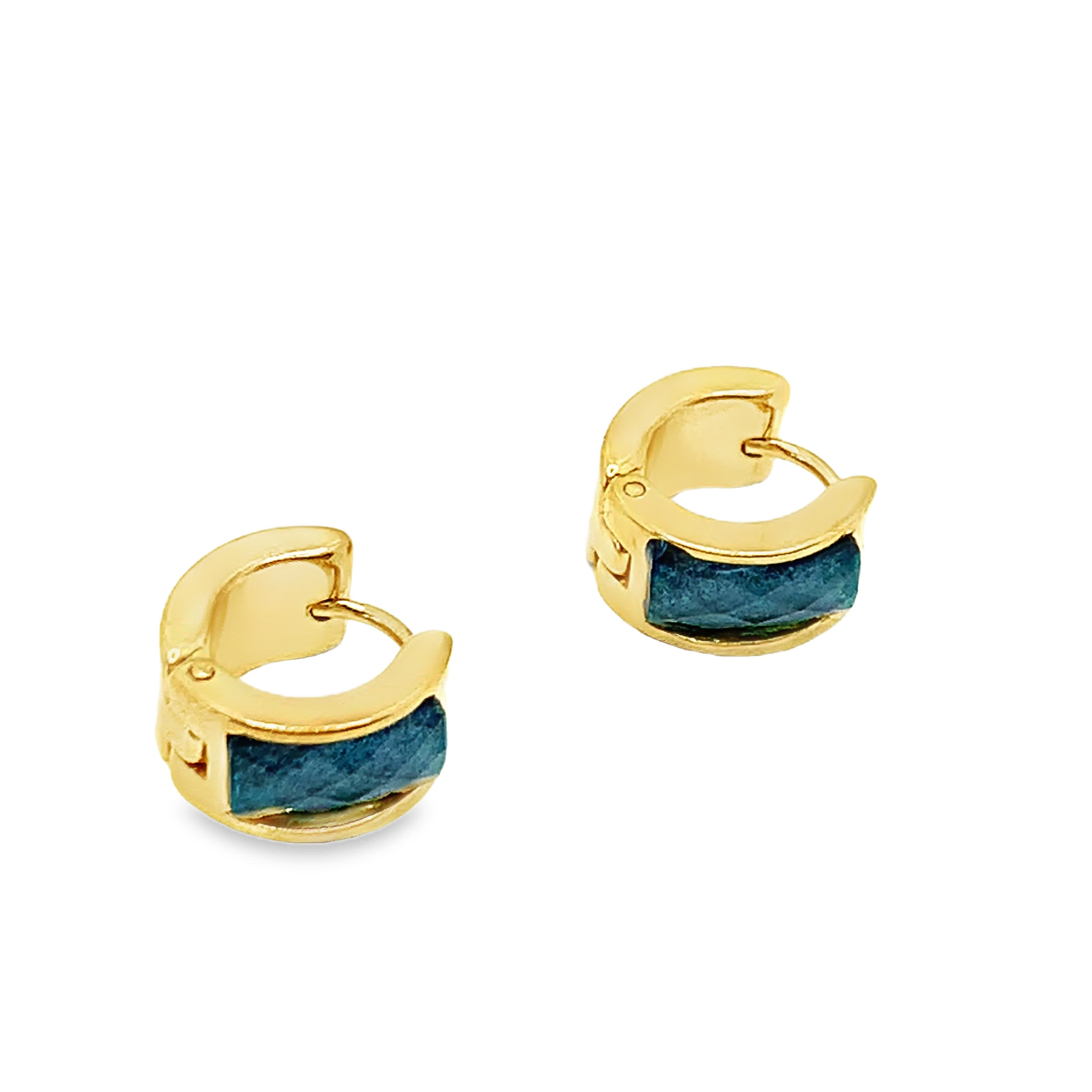 Kolczyki koła w kolorze żółtego złota z turkusem kaboszonowym
