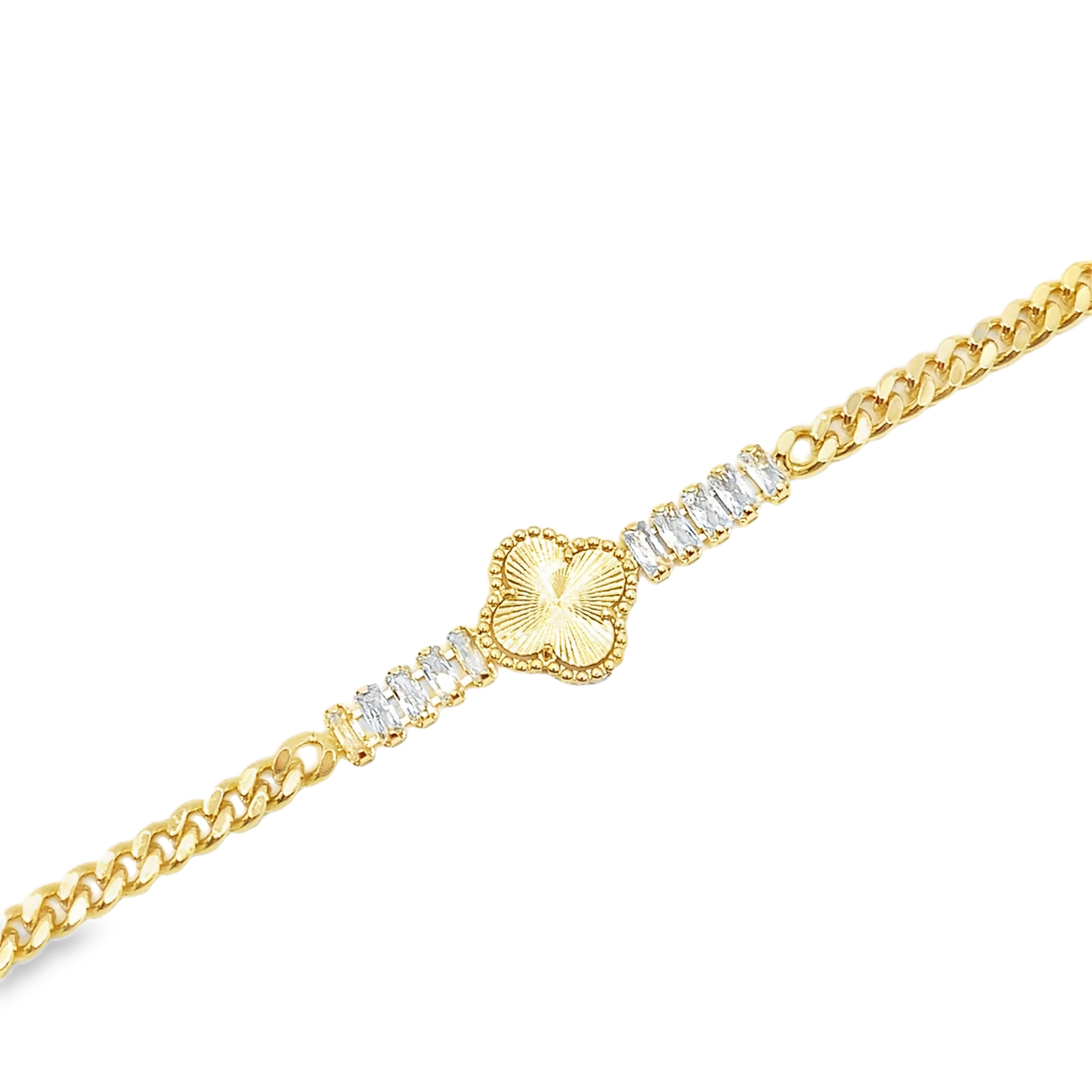 Bransoletka w kolorze żółtego złota z łańcuszkiem i diamentową stacją Clover