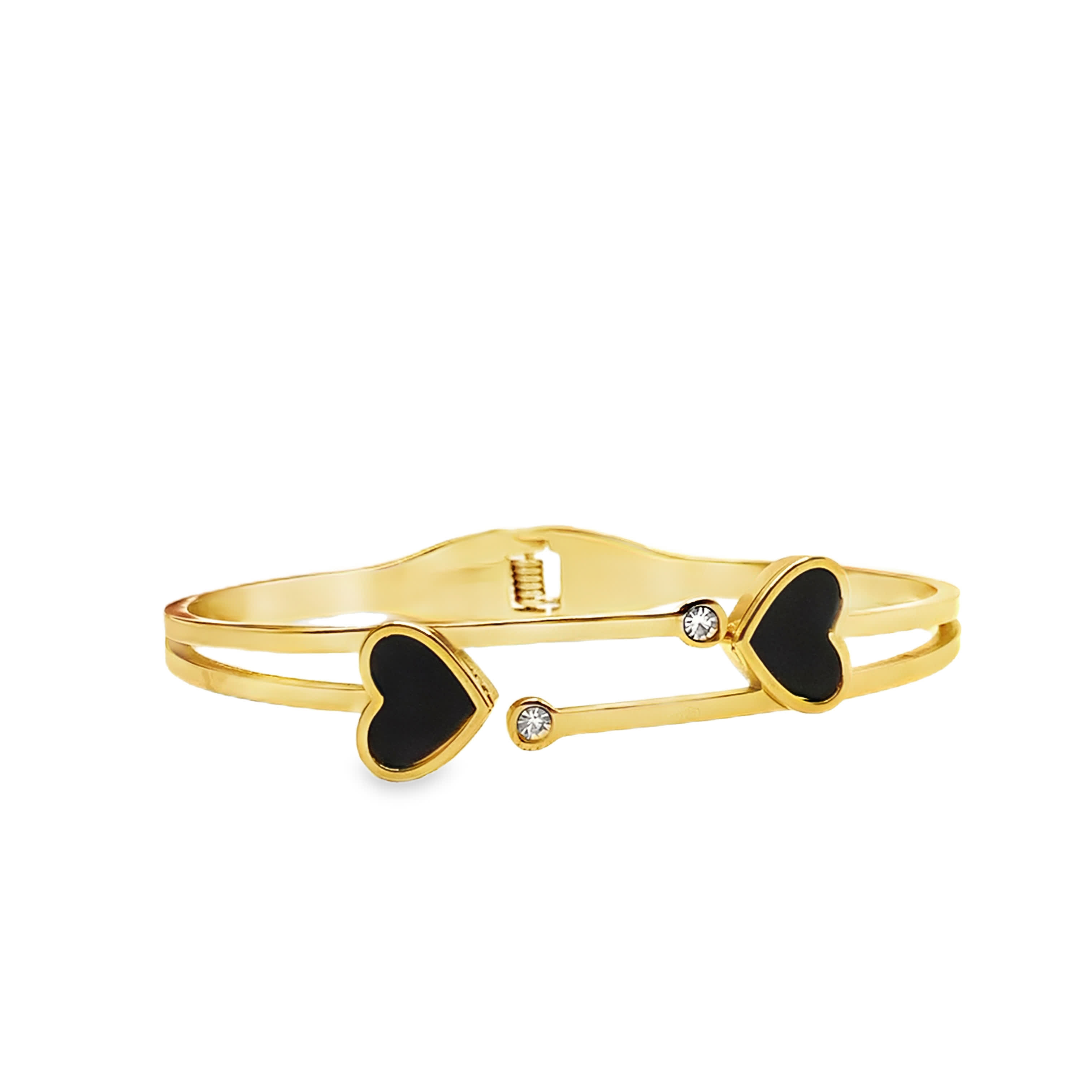 Bransoleta z żółtego złota z akcentami diamentowymi i czarnymi serduszkami