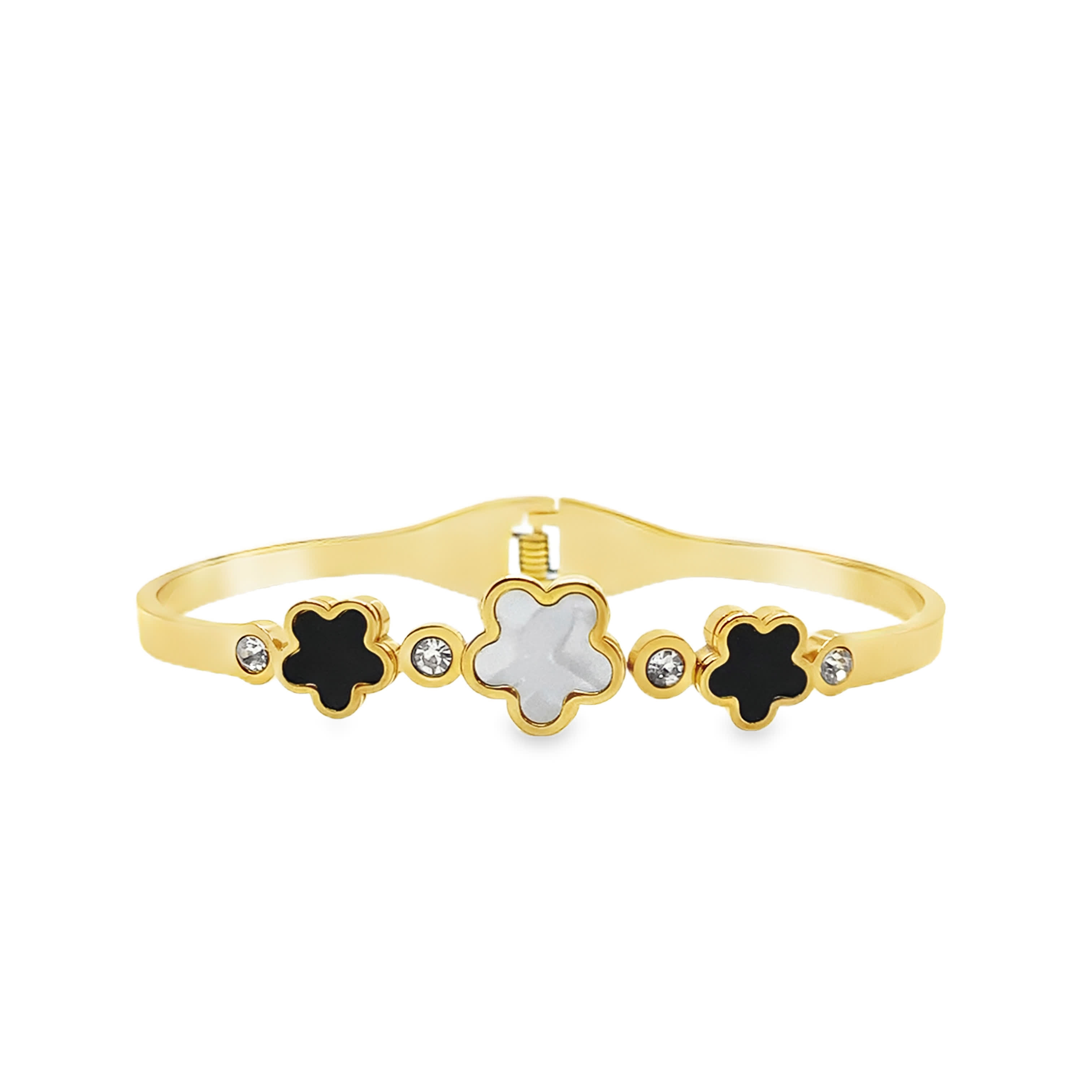 Bransoletka z żółtego złota z kwiatowymi akcentami kryształowymi