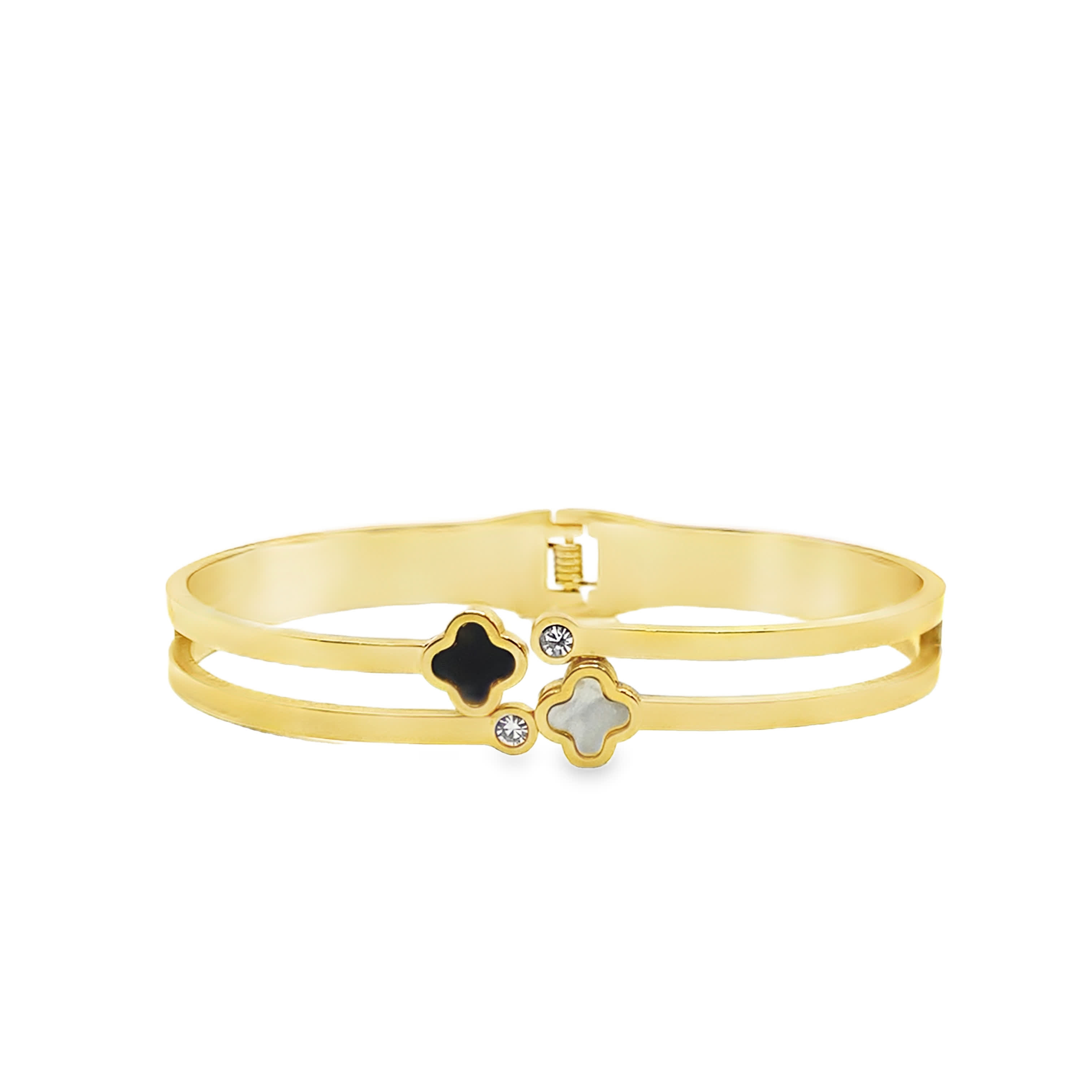 Bransoletka z żółtego złota z akcentami diamentowymi w kształcie koniczyny