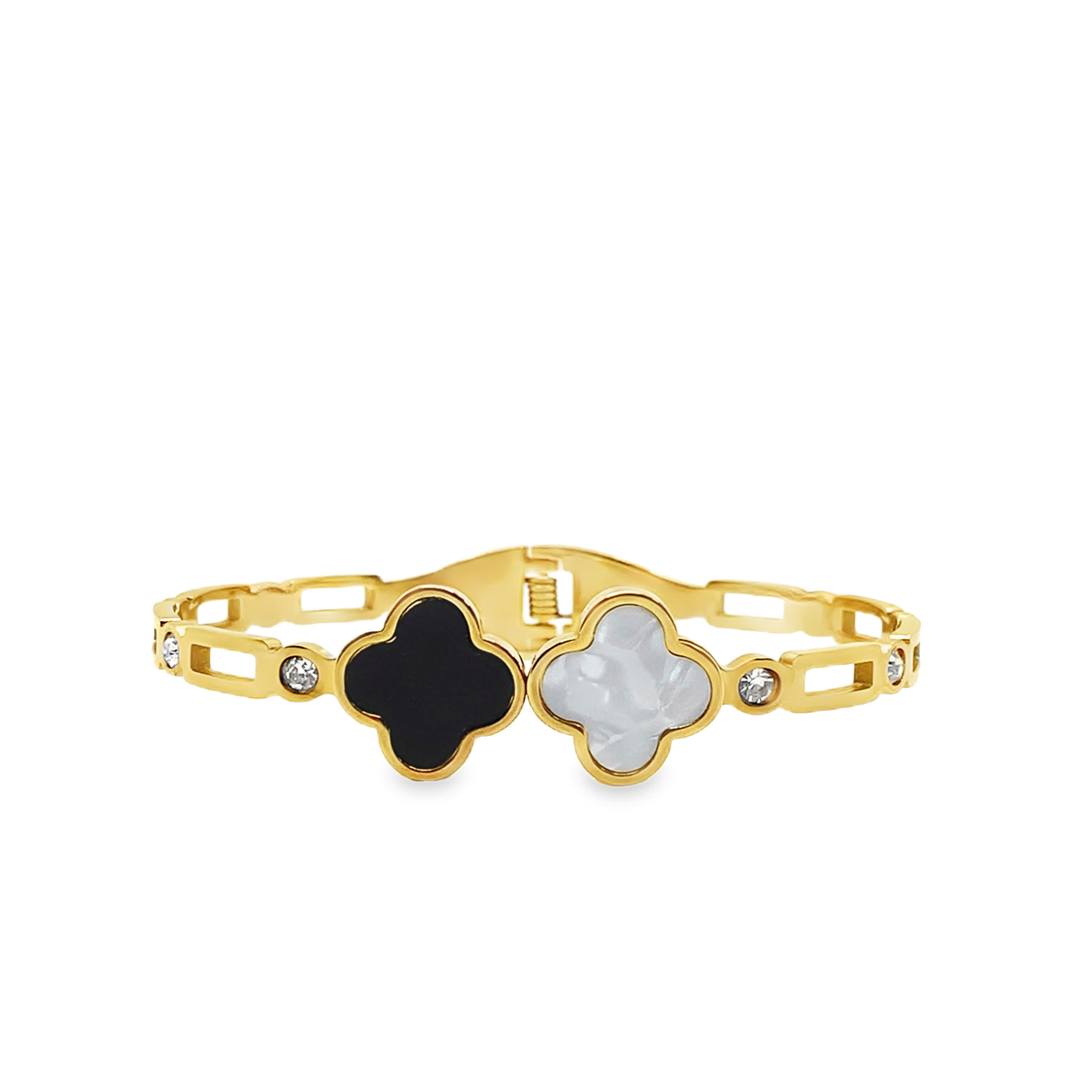 Bransoletka z żółtego złota z akcentami koniczyny i diamentowymi zdobieniami