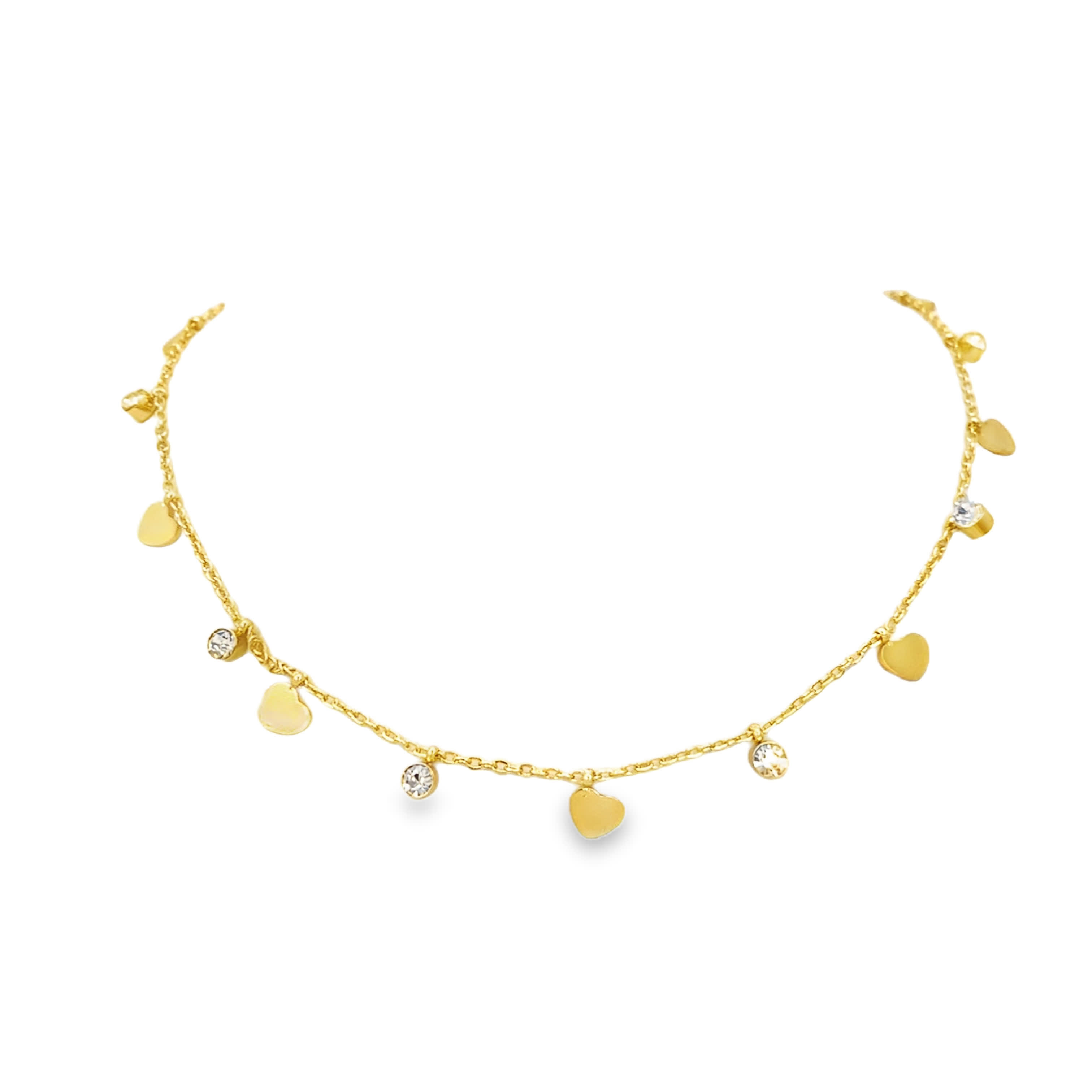 Naszyjnik z żółtego złota z zawieszkami w kształcie kryształu i serca