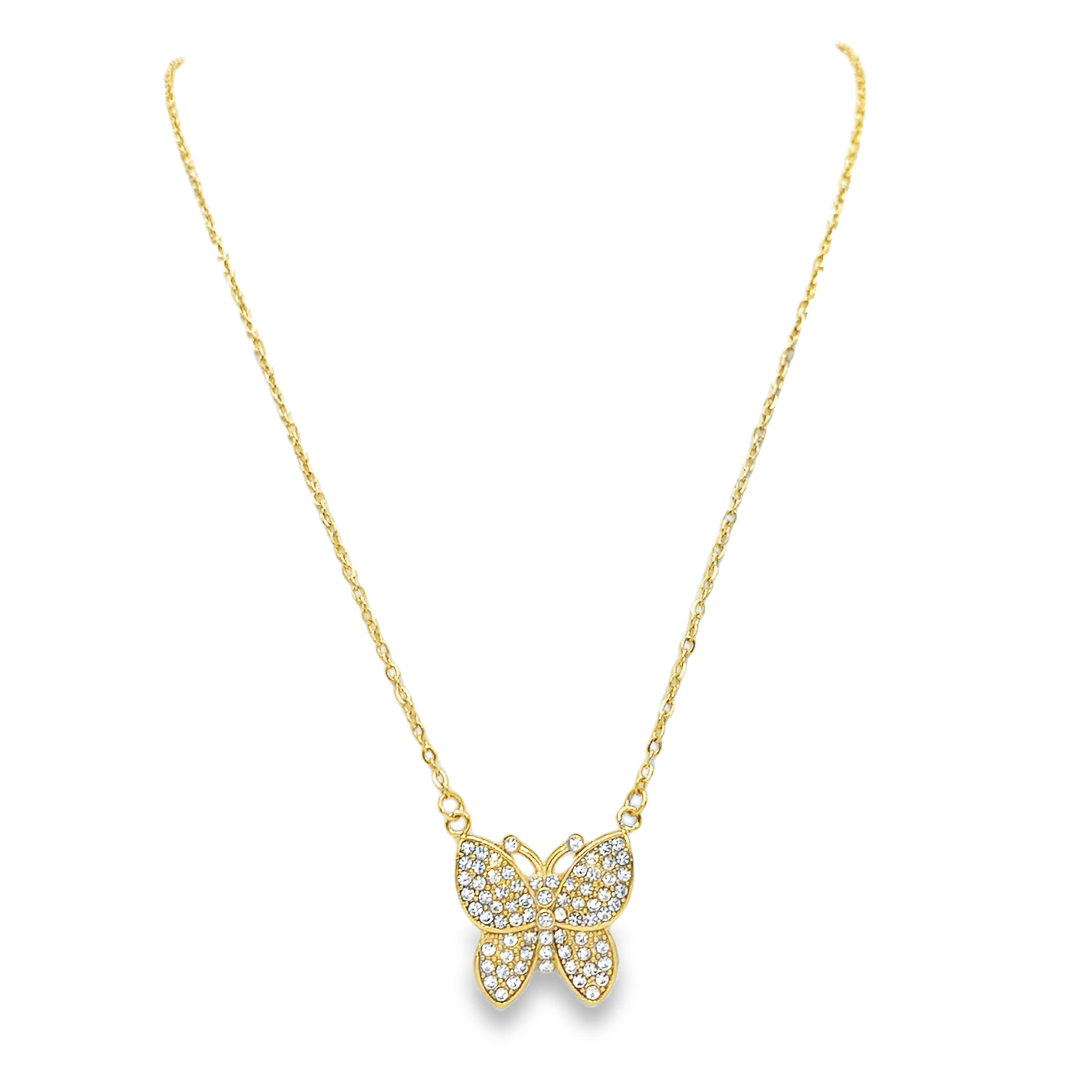 Naszyjnik z żółtego złota z zawieszką w kształcie motyla z okrągłym diamentem