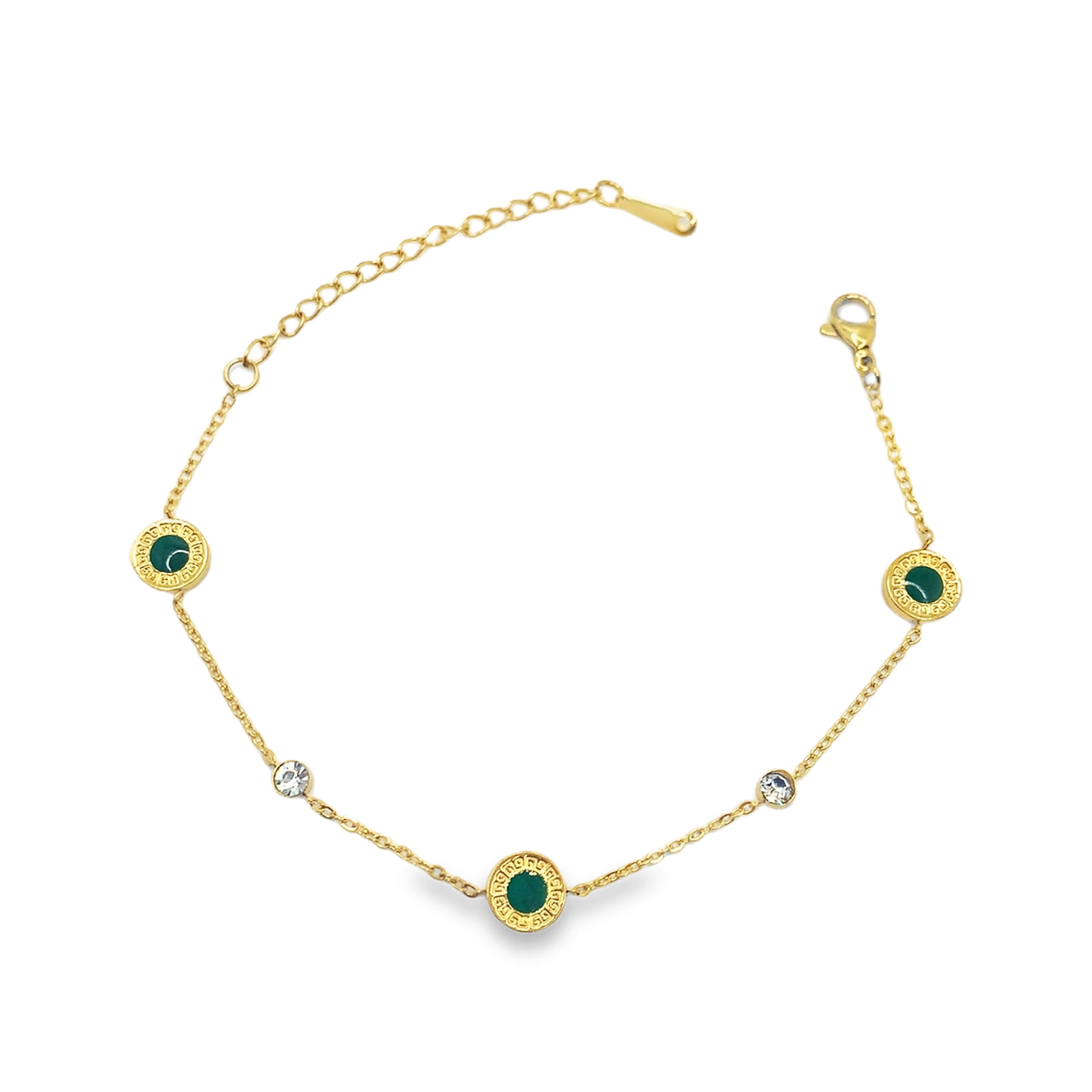 Bransoletka z żółtego złota z okrągłymi szmaragdowymi akcentami