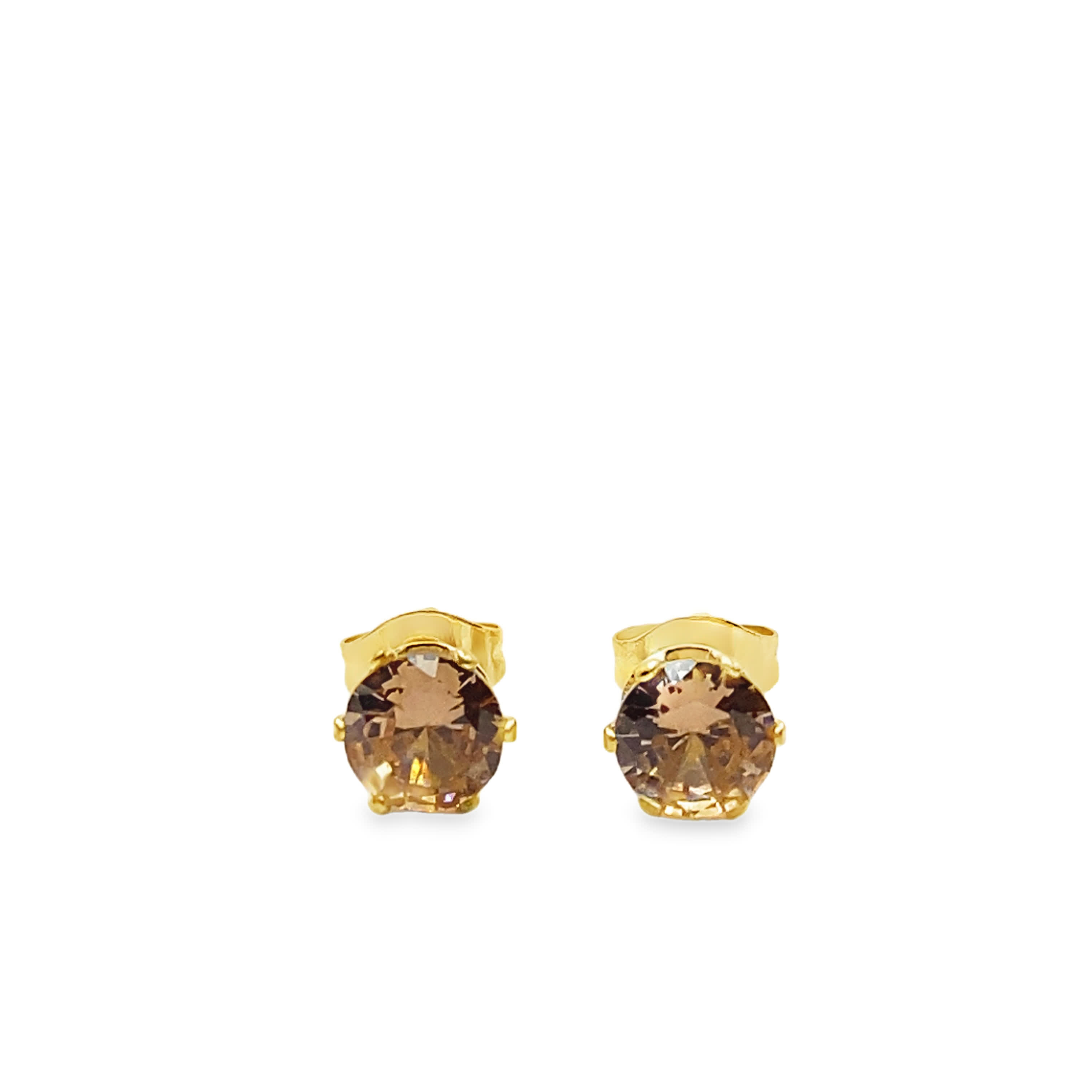 Yellow Gold Stud Earrings with Round Cut Topaz