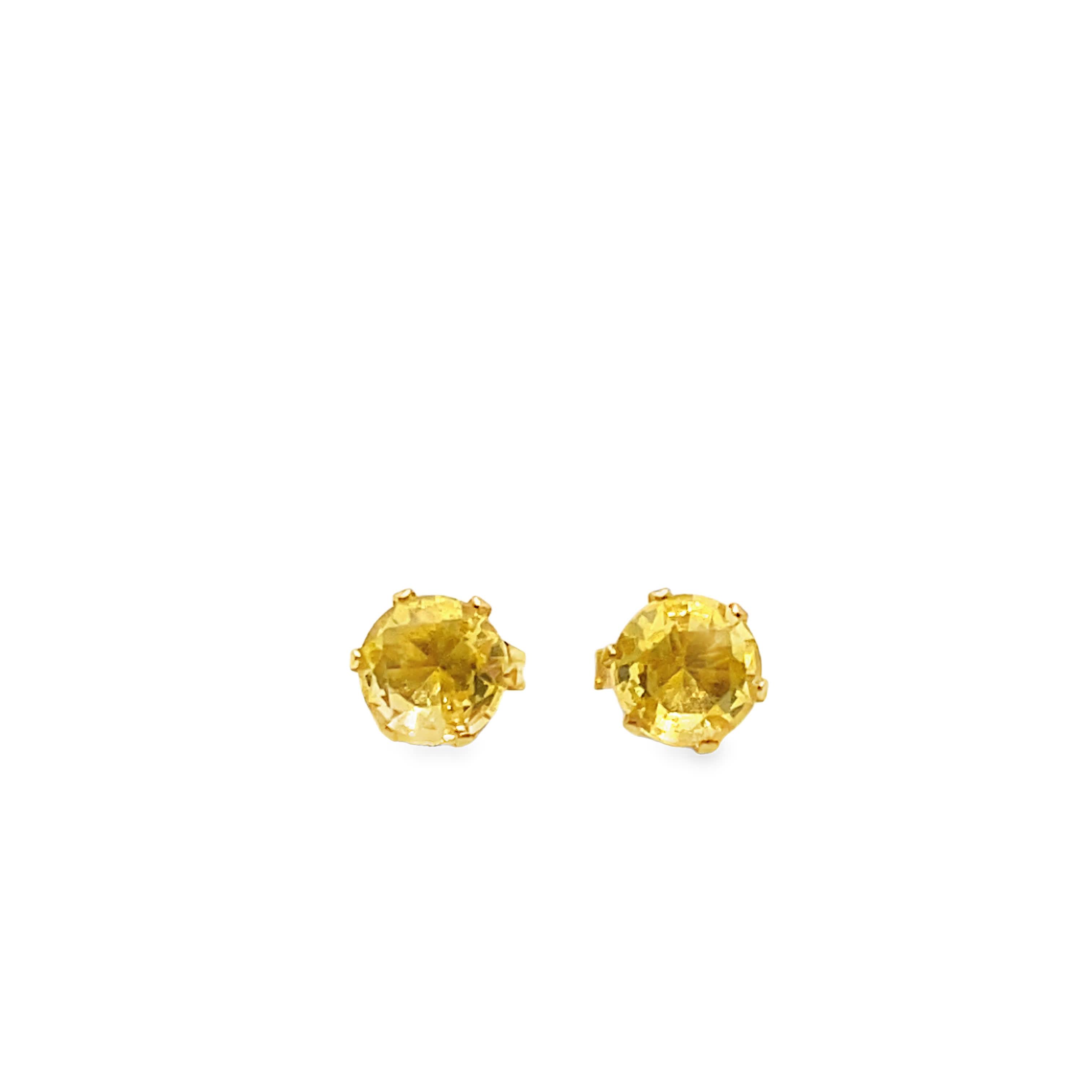 Yellow Gold Stud Earrings with Round Brilliant Citrine
