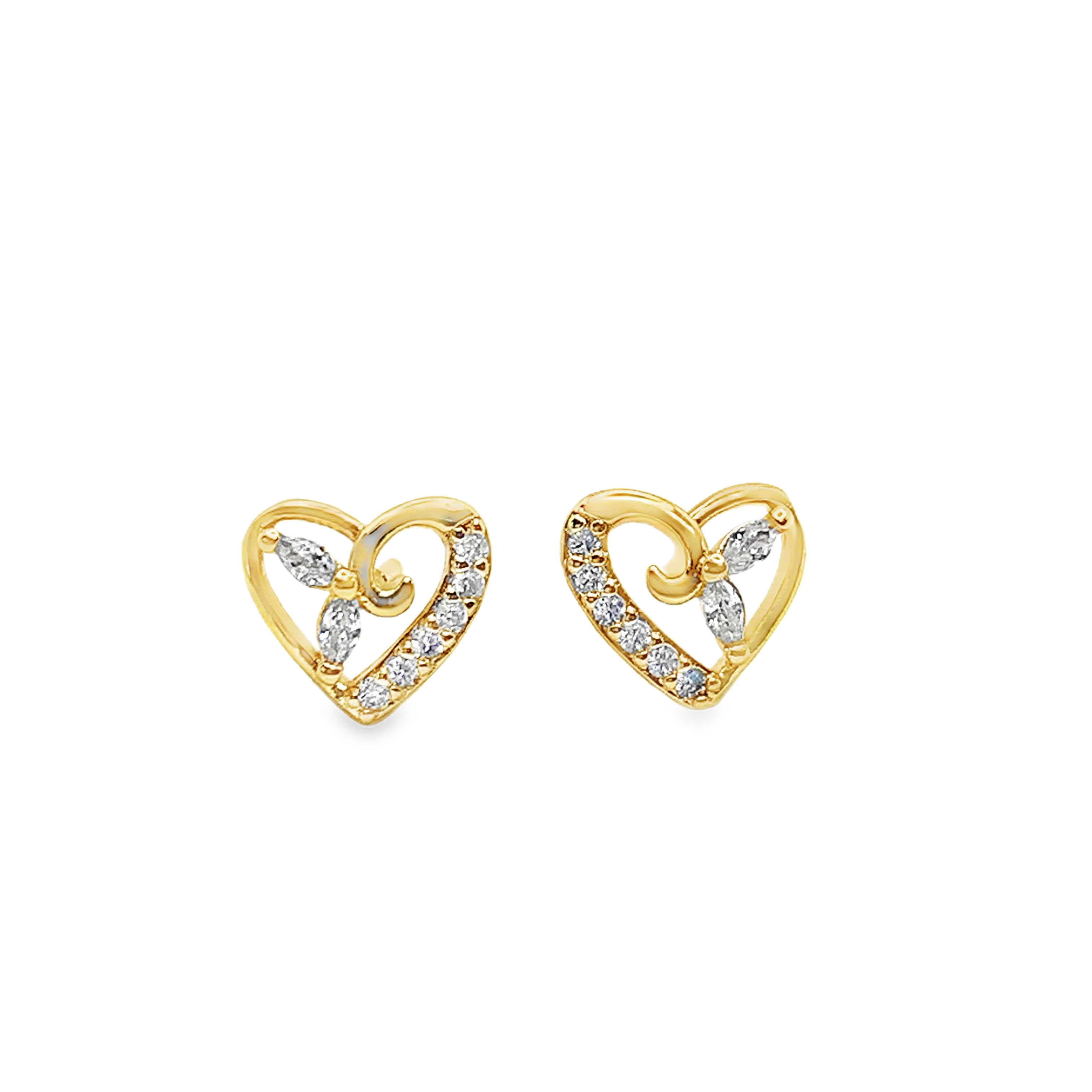 Yellow Gold Heart Stud Earrings with Brilliant Diamonds