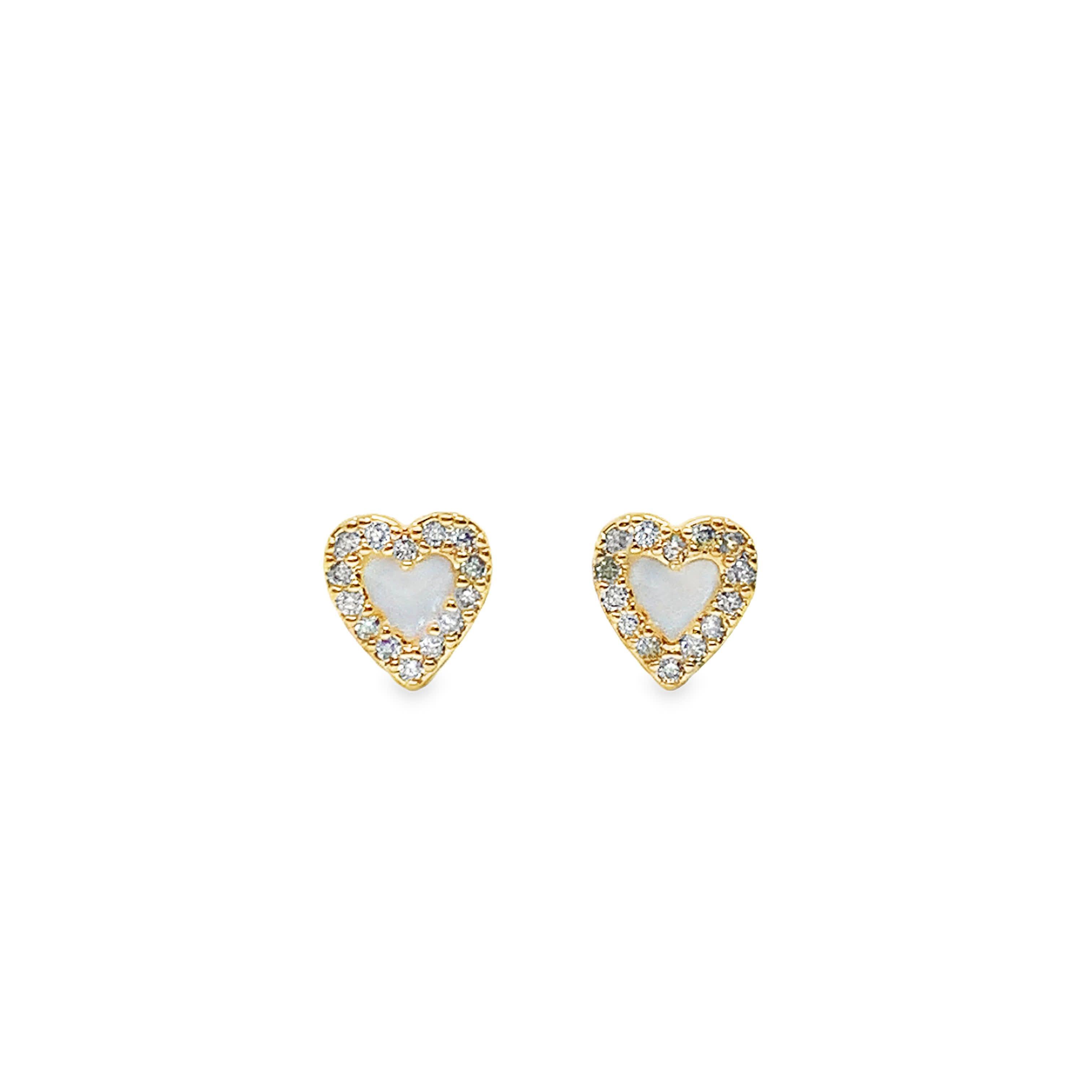 Yellow Gold Heart-Shaped Stud Earrings with Diamond Pave