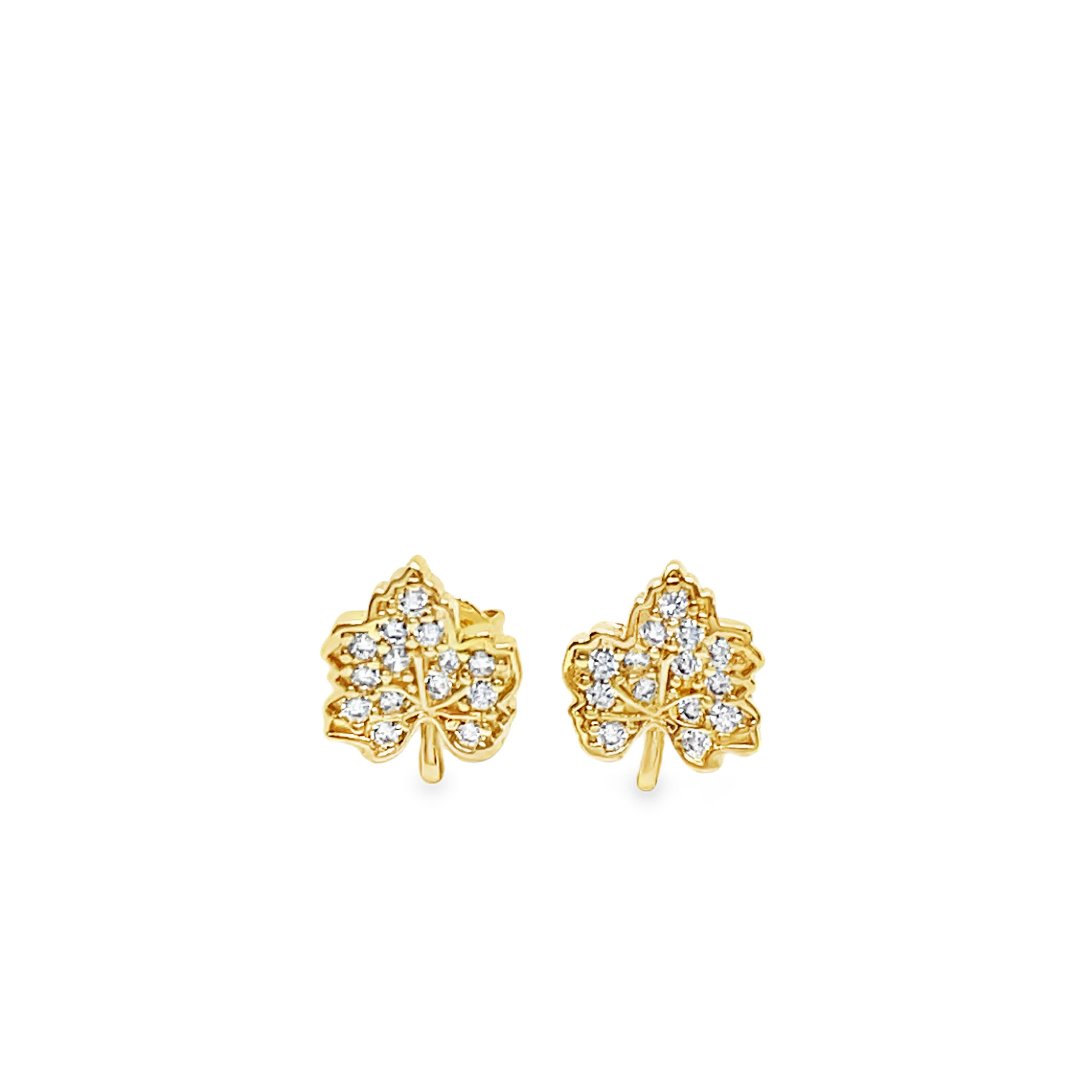 Diamond-Accented Yellow Gold Leaf Stud Earrings
