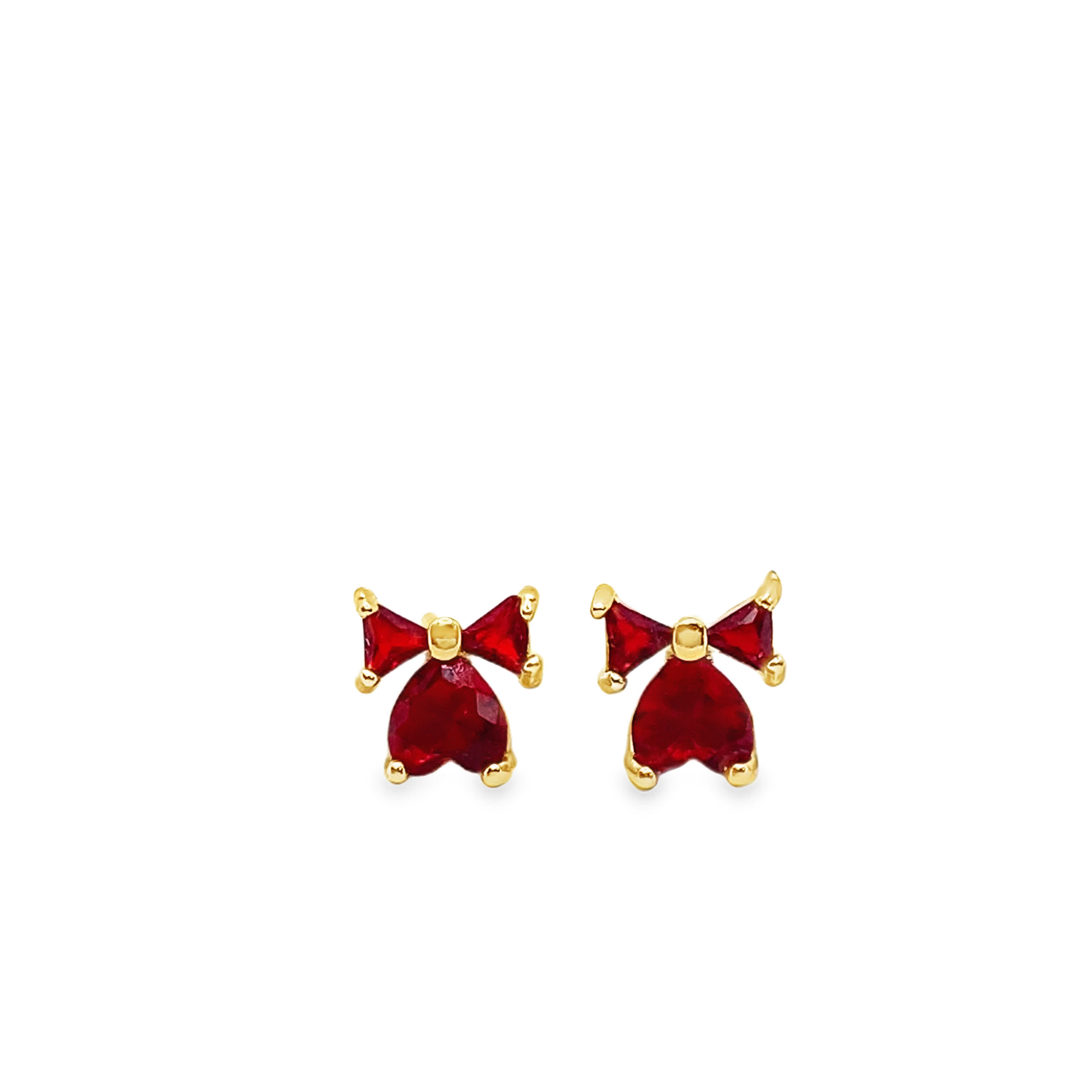 Yellow Gold Stud Earrings with Pear-Shaped Ruby Cabochons