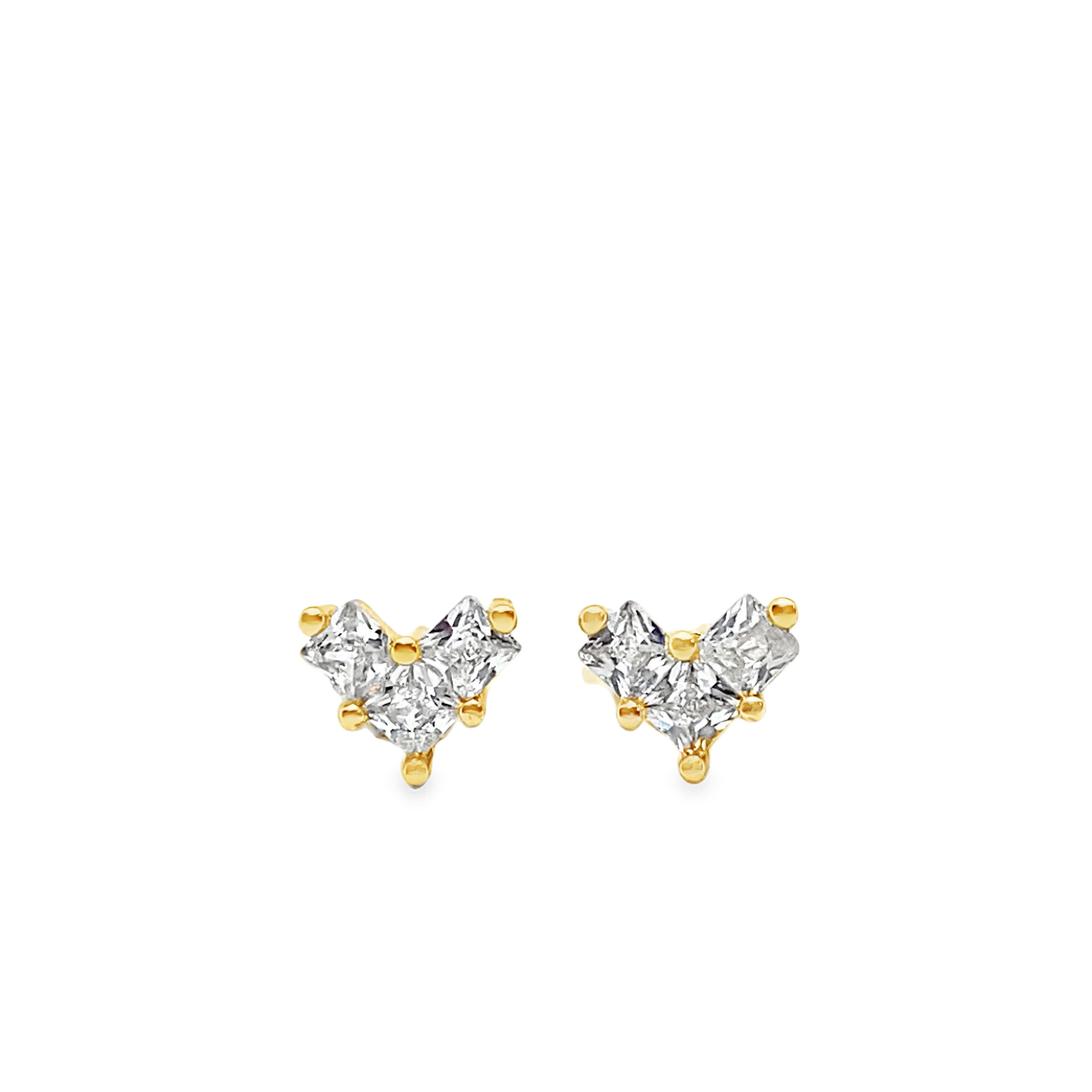 Yellow Gold Heart Diamond Stud Earrings