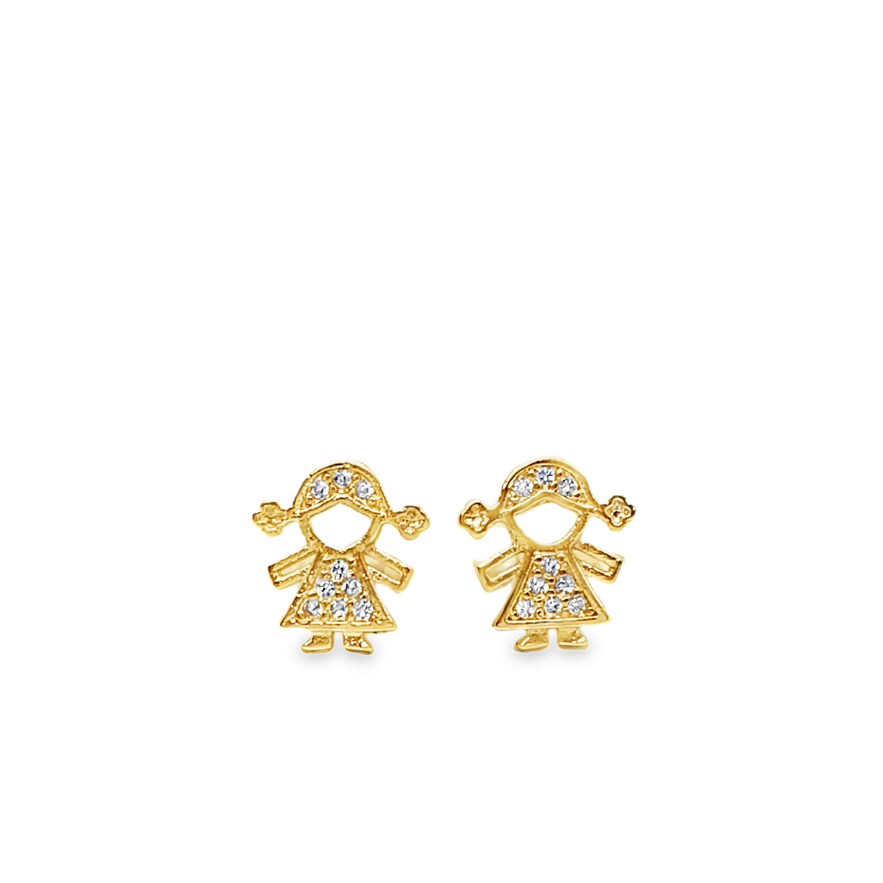 Girl Silhouette Diamond Stud Earrings in Yellow Gold