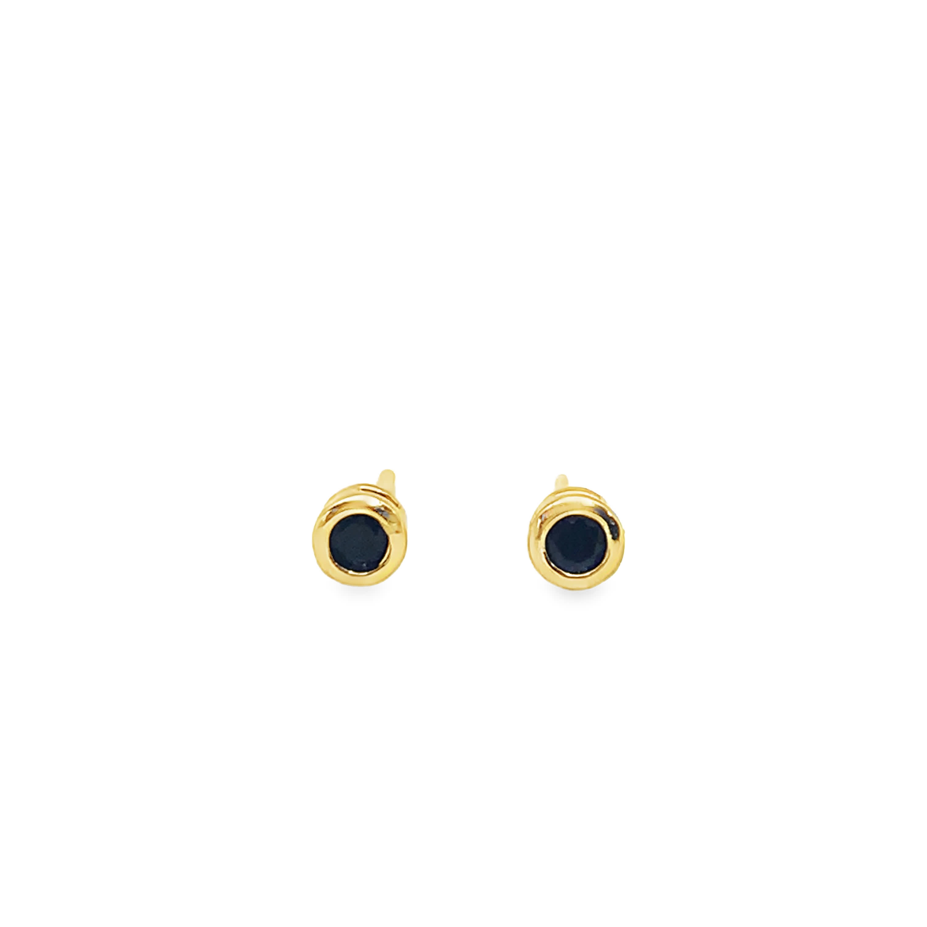 Yellow Gold Stud Earrings with Deep Blue Sapphire Cabochons