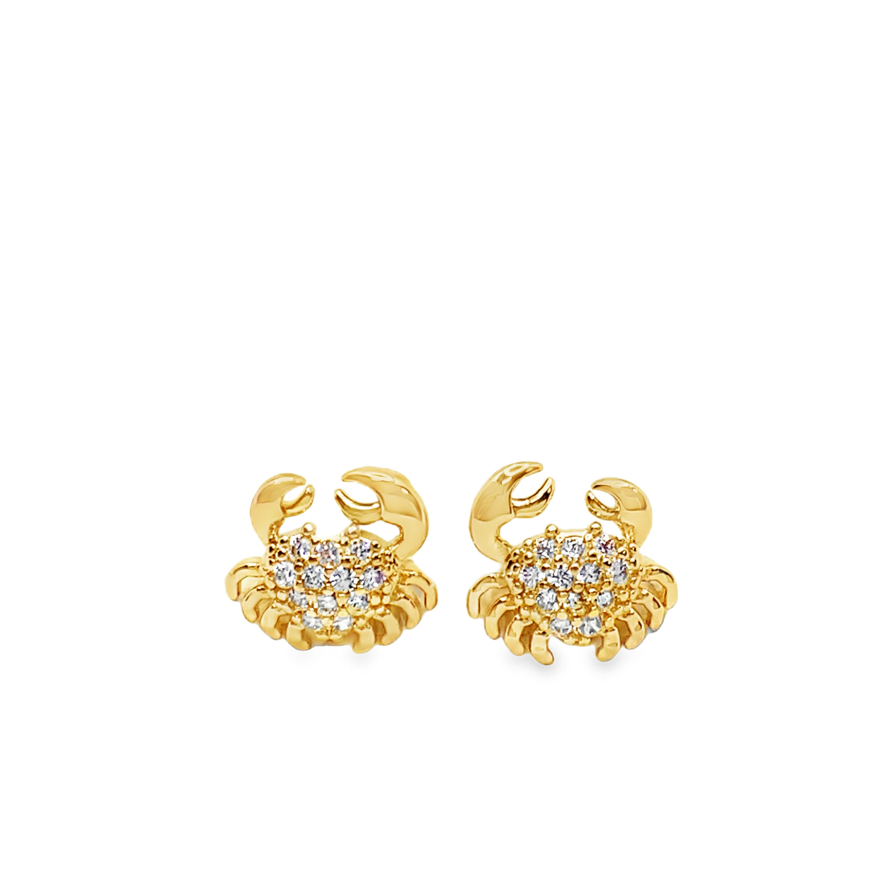 Yellow Gold Crab Stud Earrings with Diamond Accents