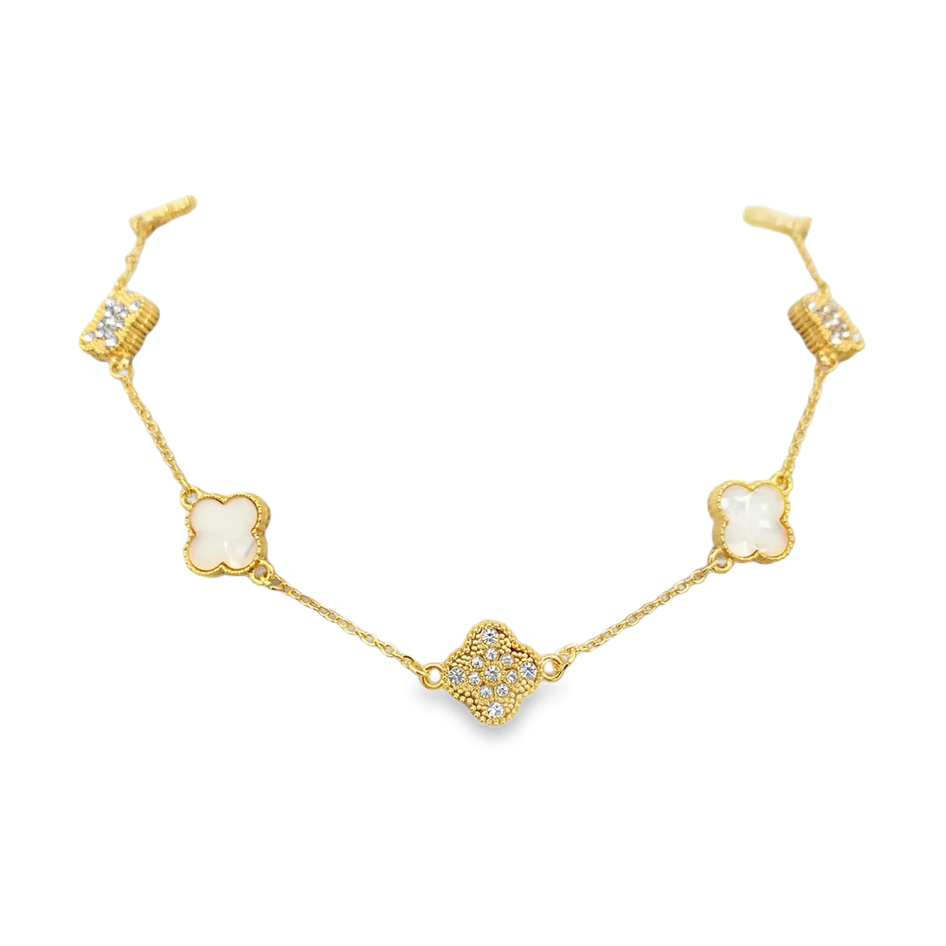 Naszyjnik łańcuszkowy koniczynka z pozłacanego metalu z cyrkoniami