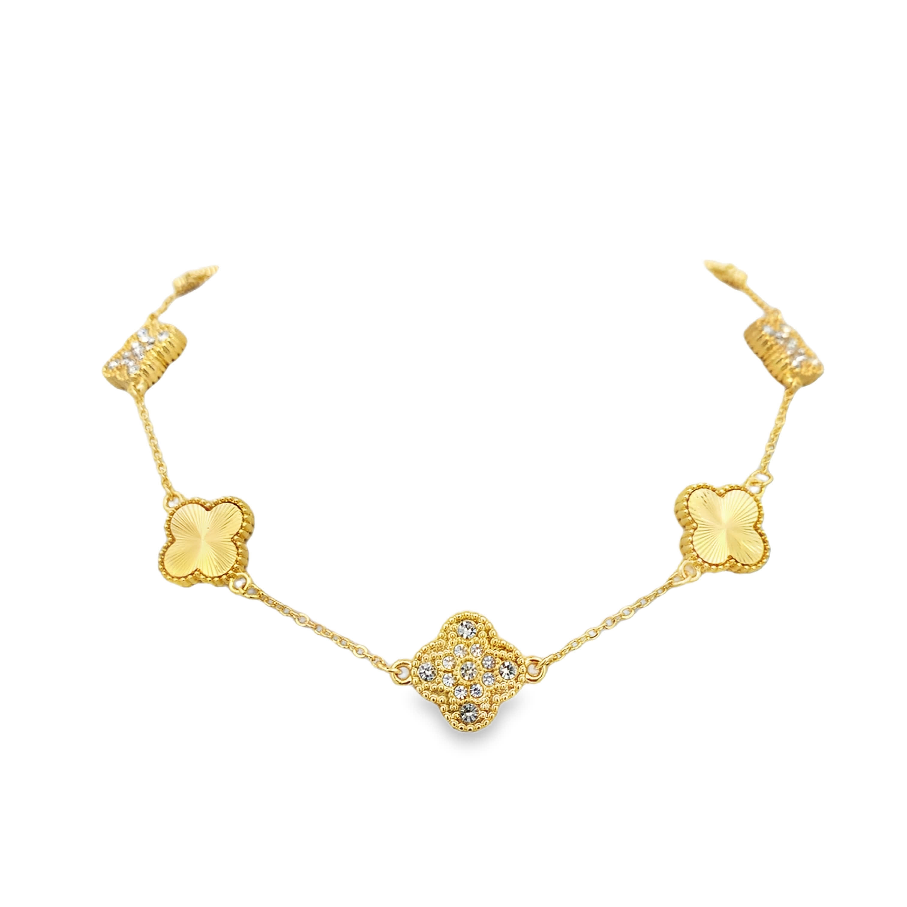 Naszyjnik łańcuszkowy koniczynka z pozłacanego metalu z akcentami cyrkonii