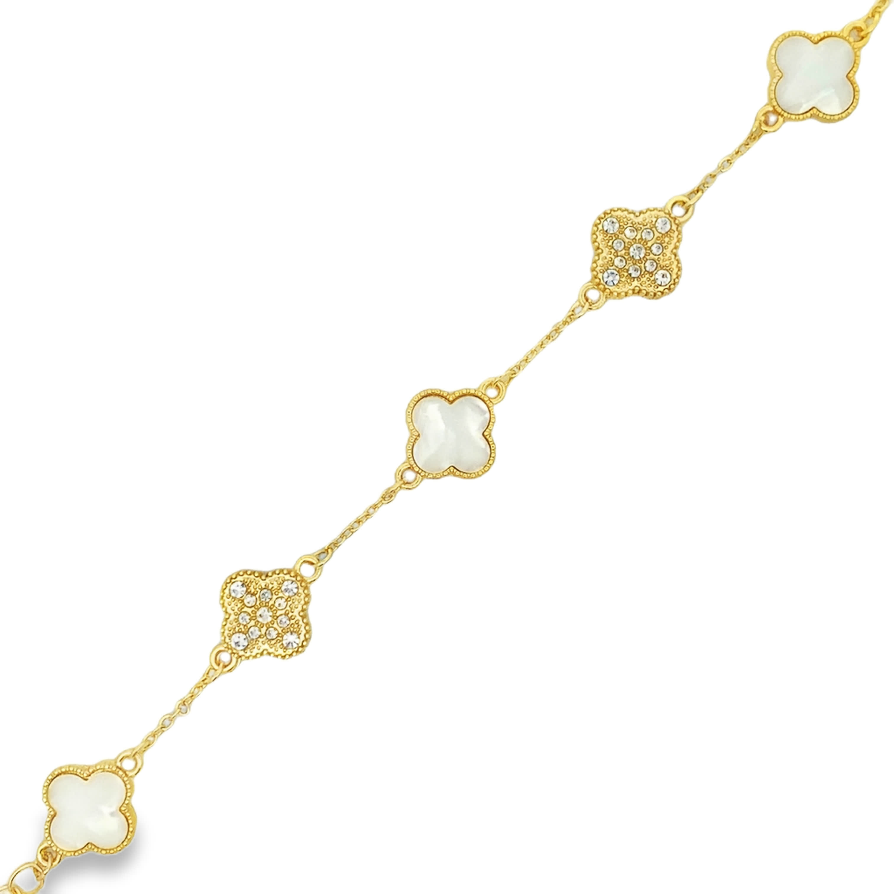 Elegancka bransoletka łańcuszkowa z pozłacanego metalu z motywem czterolistnej koniczynki