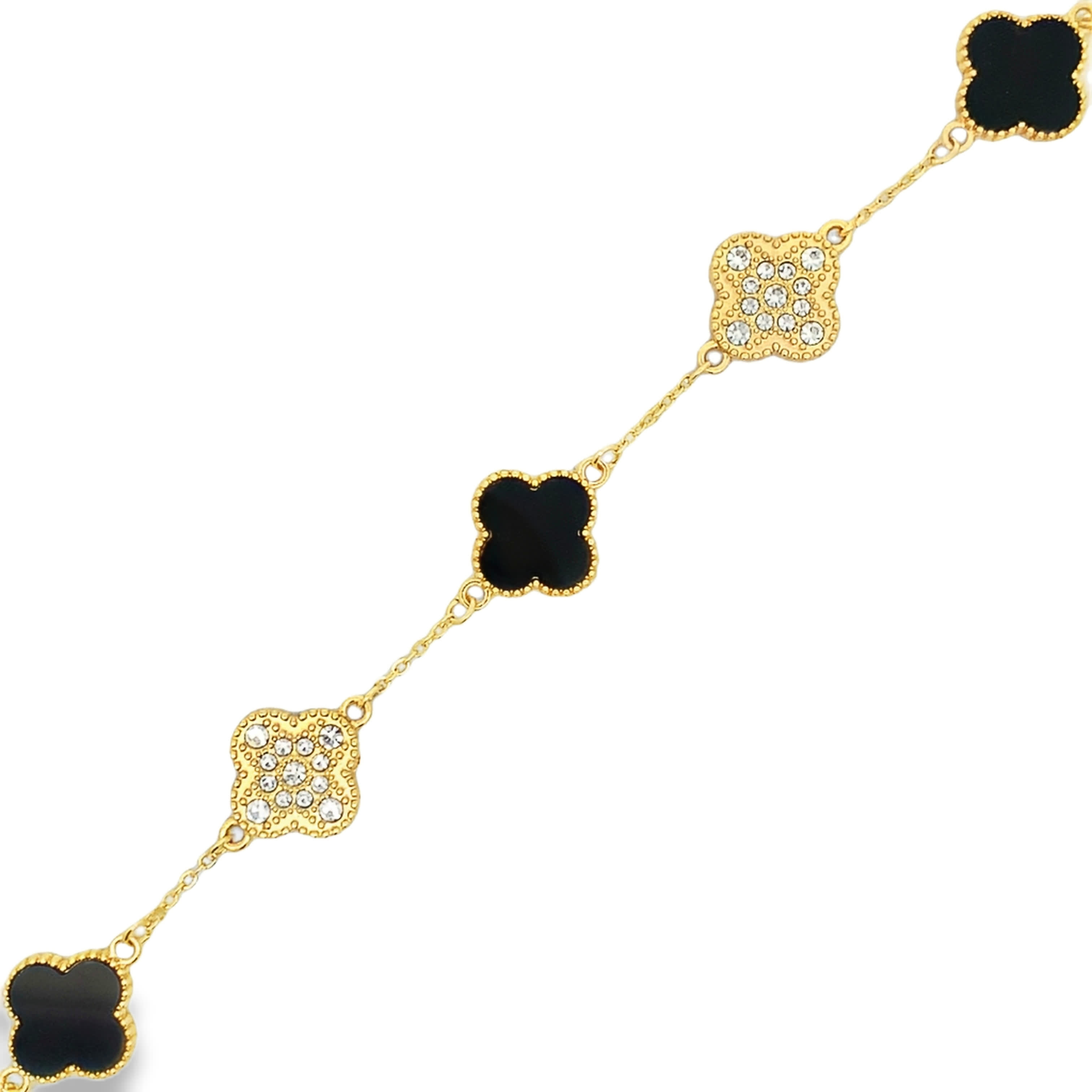 Elegancka bransoletka łańcuszkowa koniczynka z pozłacanego metalu