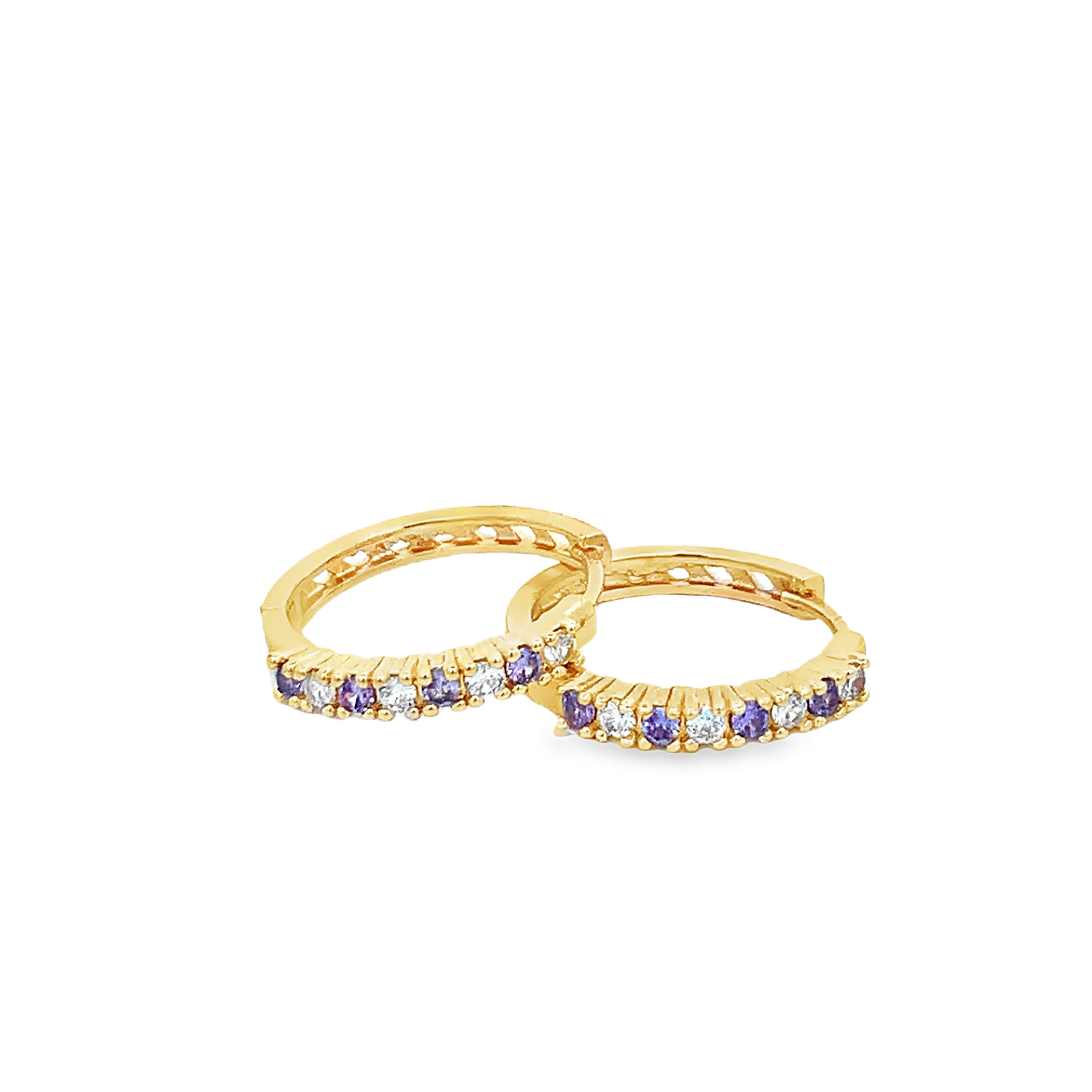 Kolczyki koła w kolorze żółtego złota z fioletowymi ametystami