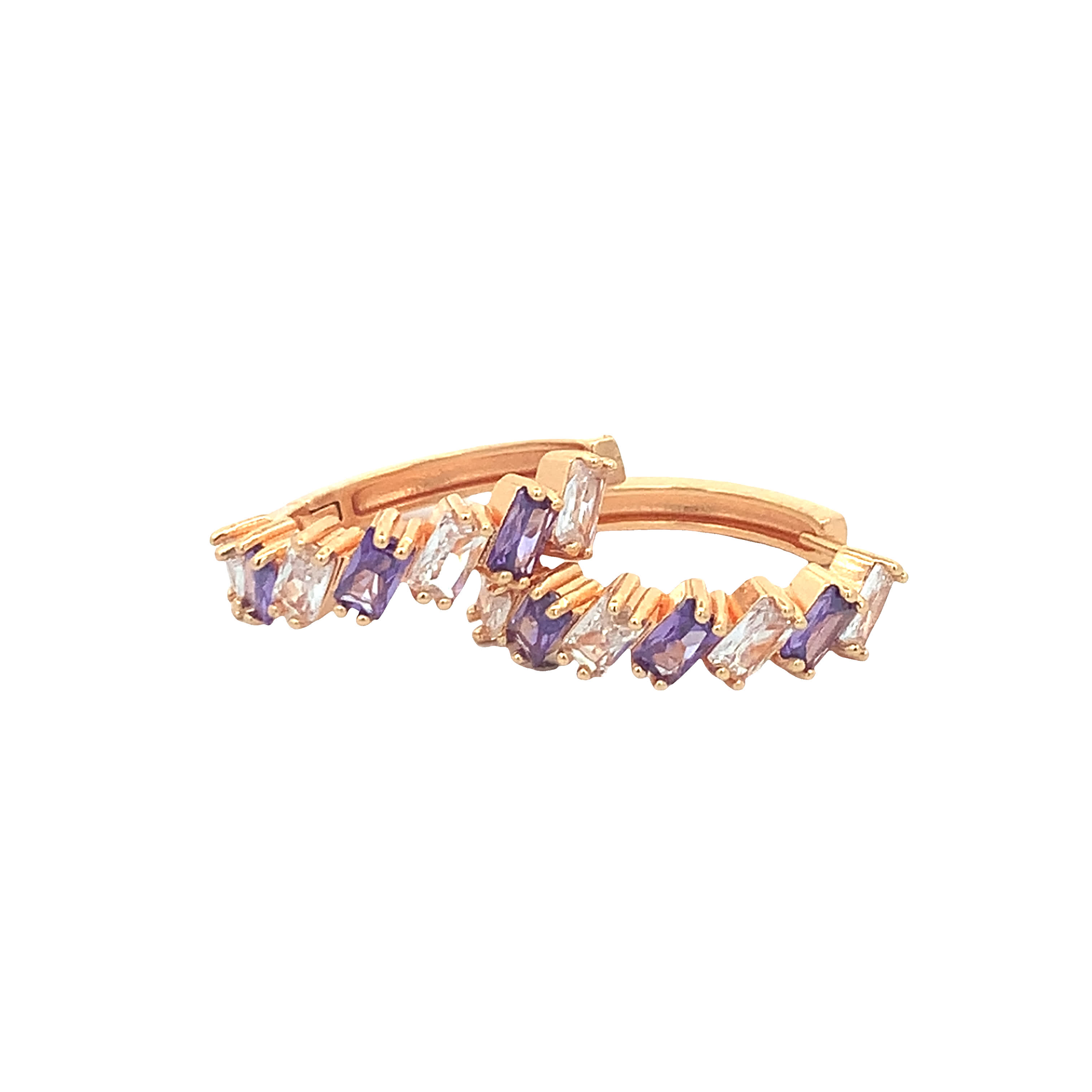 Kolczyki koła w kolorze żółtego złota z ametystem bagietkowym