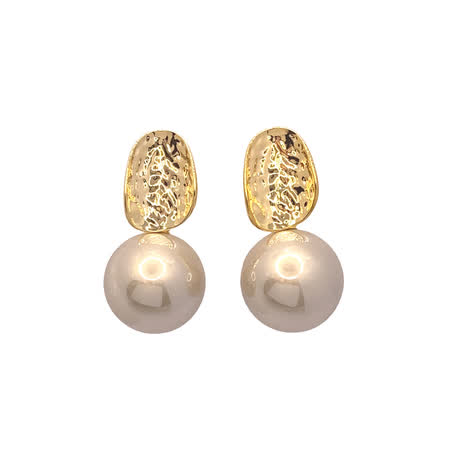 Kolczyki z żółtego złota z okrągłymi perłami kaboszonowymi