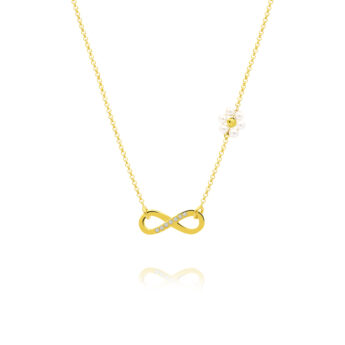 Choker na szyję srebrny pozłacany z infinity i perełkami swarovskiego