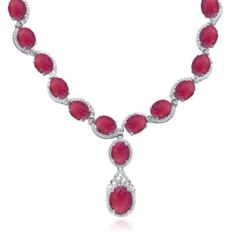 Naszyjnik kolia bogato zdobiony rubinami srebrny