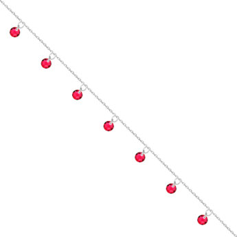 Bransoletka na nogę z czerwonymi kryształkami srebrna