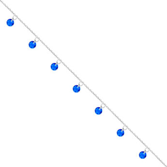 Bransoletka na nogę z granatowymi kryształkami srebrna