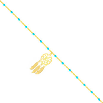 Bransoletka na nogę łapacz snów z niebieskimi koralikami srebrna pozłacana