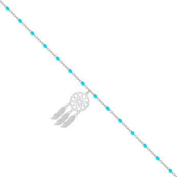 Bransoletka na nogę łapacz snów z niebieskimi koralikami srebrna