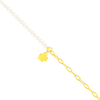 Bransoletka na nogę koniczynka z perełkami srebrna pozłacana