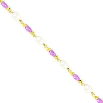 Bransoletka na nogę z perłami oraz fioletowymi kryształkami srebrna pozłacana