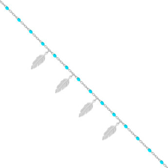 Bransoletka na nogę z piórkami oraz niebieskimi koralikami srebrna