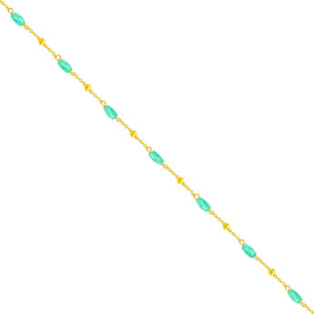 Bransoletka na nogę z zielonymi kryształkami srebrna pozłacana