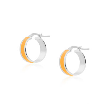 Kolczyki koła z pomarańczową emalią srebrne