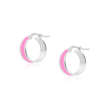 Kolczyki koła z różową emalią srebrne