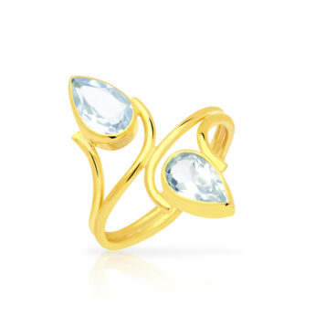 Pierścionek ozdobiony niebieskimi topazami srebrny pozłacany