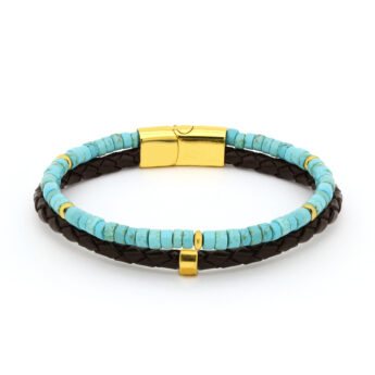 Bransoletka męska skórzana z turkusem – stal szlachetna