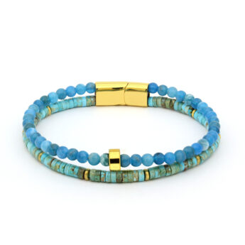 Bransoletka męska z turkusem i niebieskim kwarcem – stal szlachetna