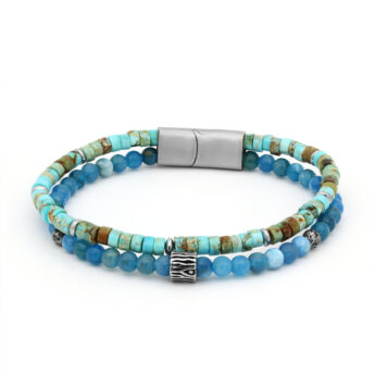 Bransoletka męska turkus i niebieski kwarc – stal szlachetna