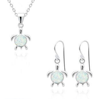 Komplet żółwie biały opal srebrny – kolczyki z zawieszką