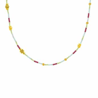 Naszyjnik z turmalinem, kwarcem, kamieniem księżycowym oraz kwiatuszkiem srebrny pozłacany