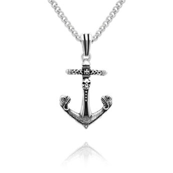 Zawieszka męska kotwica z czaszką srebrna