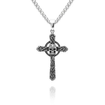 Zawieszka męska krzyż z czaszką srebrna