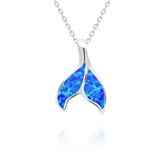 Zawieszka z niebieskim opalem ogon syreny srebrna