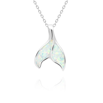 Zawieszka z białym opalem ogon syreny srebrna