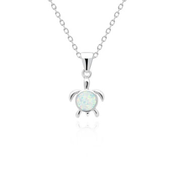 Zawieszka żółw biały opal srebrna